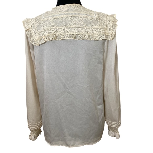 Simple Retro Coquette Cream Kiara lace doll collar long sleeve blouse - Picture 4 of 7